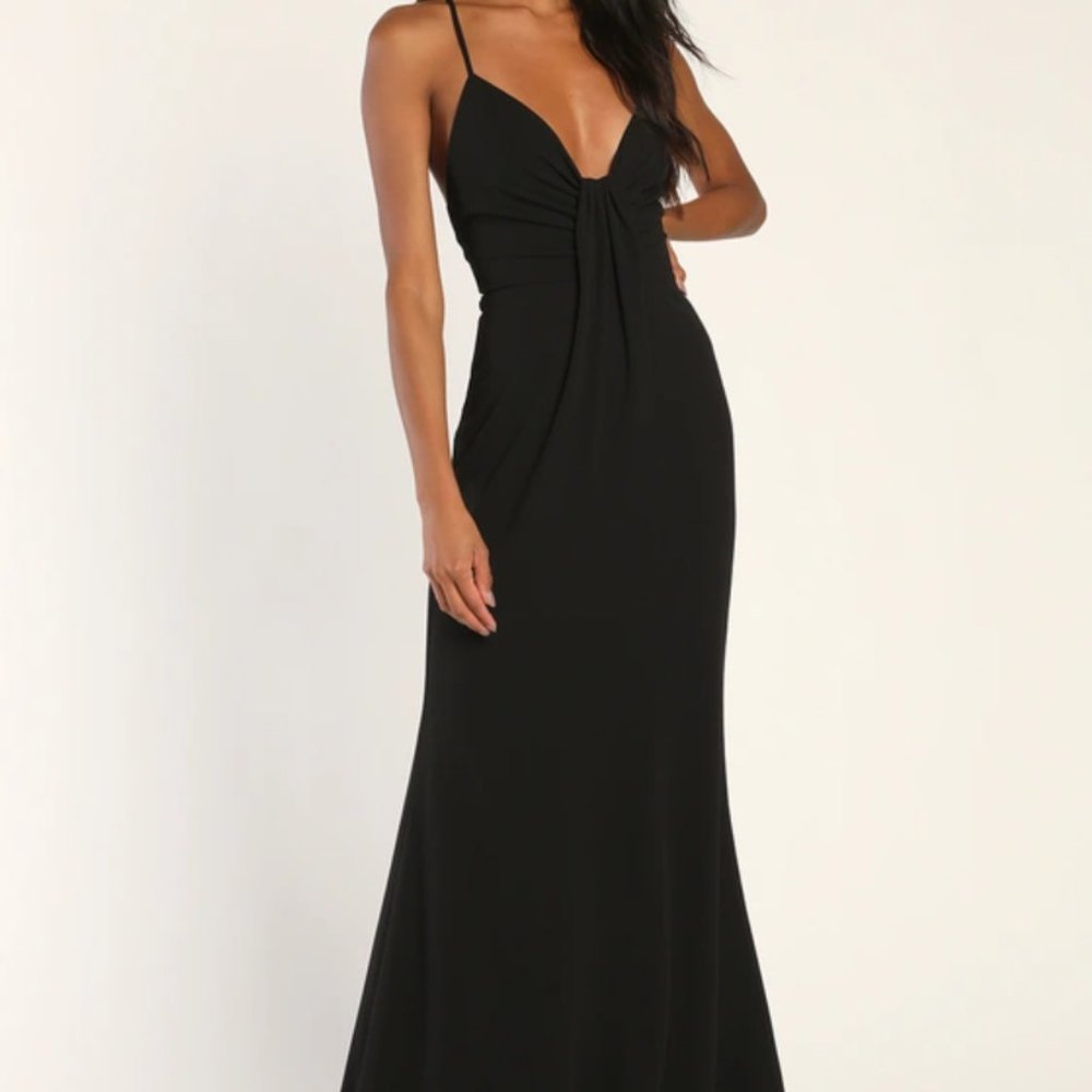Lulu's Thoughts of Romance Black Lace-Up Mermaid Maxi Dress, Size M